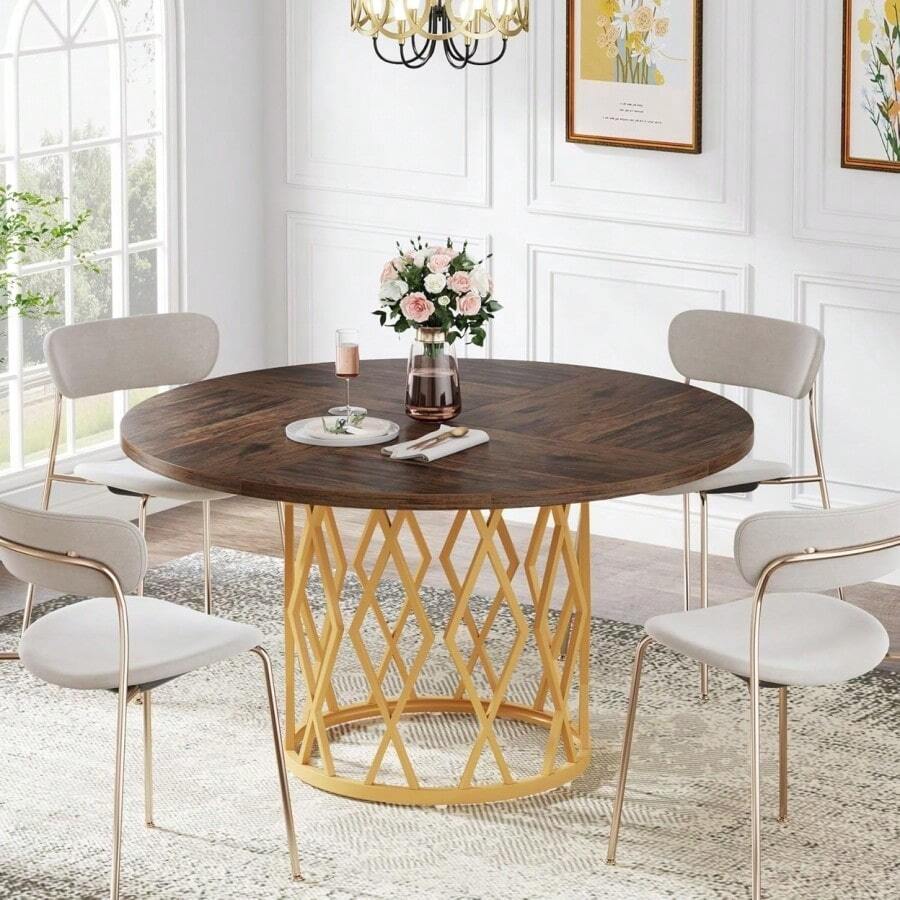 Tribesigns 47.2 Inch Round Dining Table For 4 Metal Base Kitchen Dining