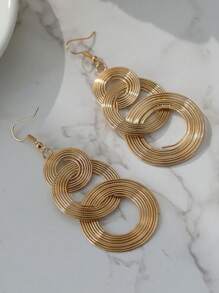 1 Pair Personalized Metal Multi-Layer Circle Hoop Earrings, Exaggerated Vintage Big Circle Long Dangle Earrings For Women - Gold - View 5