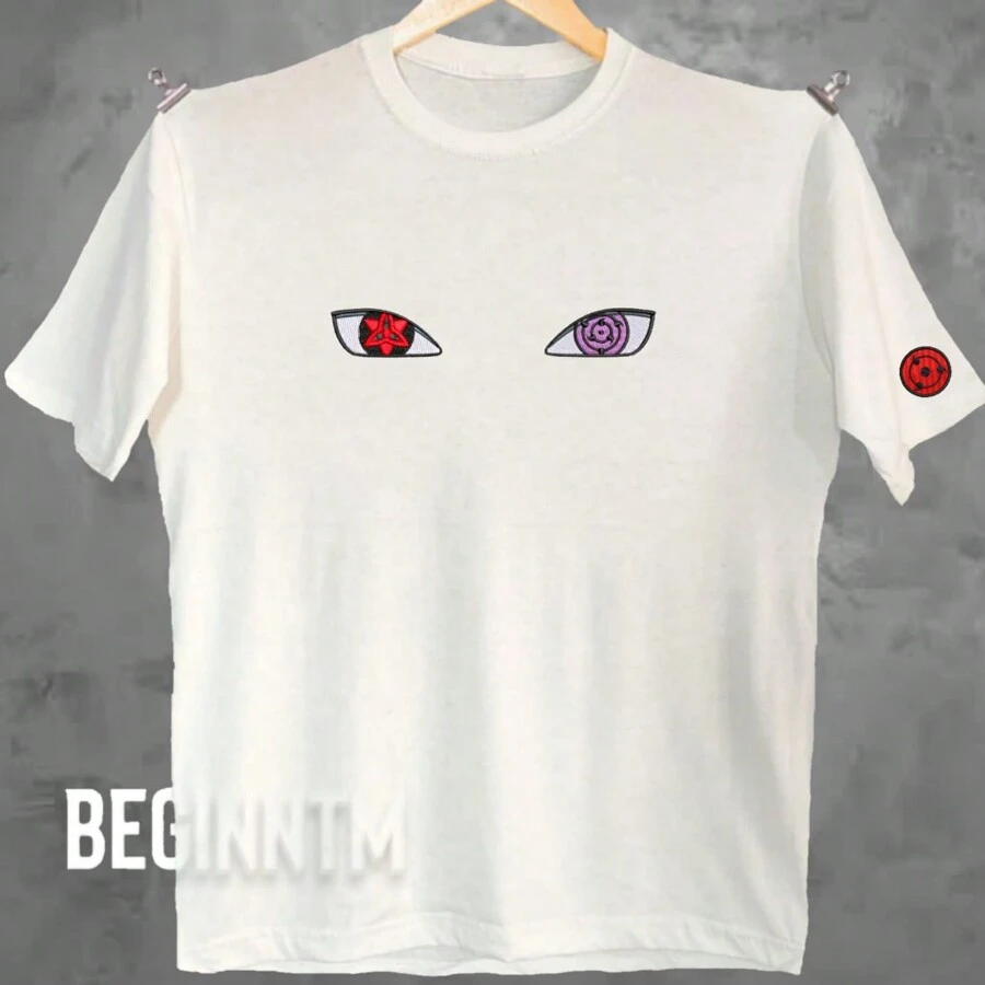 Mangekyou Rinegan Sharingan Eyes T-Shirt Embroidered Anime Unisex Blouse 100% Cotton Geek Streetwear - Rượu sâm banh - Xem 1