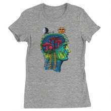 Psyche-Delic Cosmic Mushroom Head Womens T-Shirt - Yellow - View 3