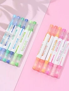 1 Box Of 6pcs Creative Dual-Tip Magic Color Changing Fluorescent Highlighter Pens For Students To Color And Doodle, Color Changing Dual-Tip Overlay - Multicolor - View 9
