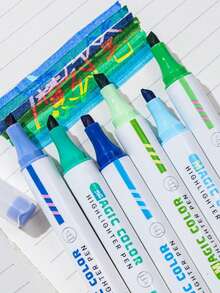 1 Box Of 6pcs Creative Dual-Tip Magic Color Changing Fluorescent Highlighter Pens For Students To Color And Doodle, Color Changing Dual-Tip Overlay - Multicolor - View 8