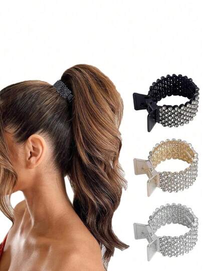 3pcs Women's Multicolor Rhinestone Metal Hair Claw Clip, Elegant And Simple Korean Style Hair Accessories, Perfect For Daily Use Party Hair Clips Hair Jaw Clip Hair Clamps Hair Clutch Hair Catcher Clip