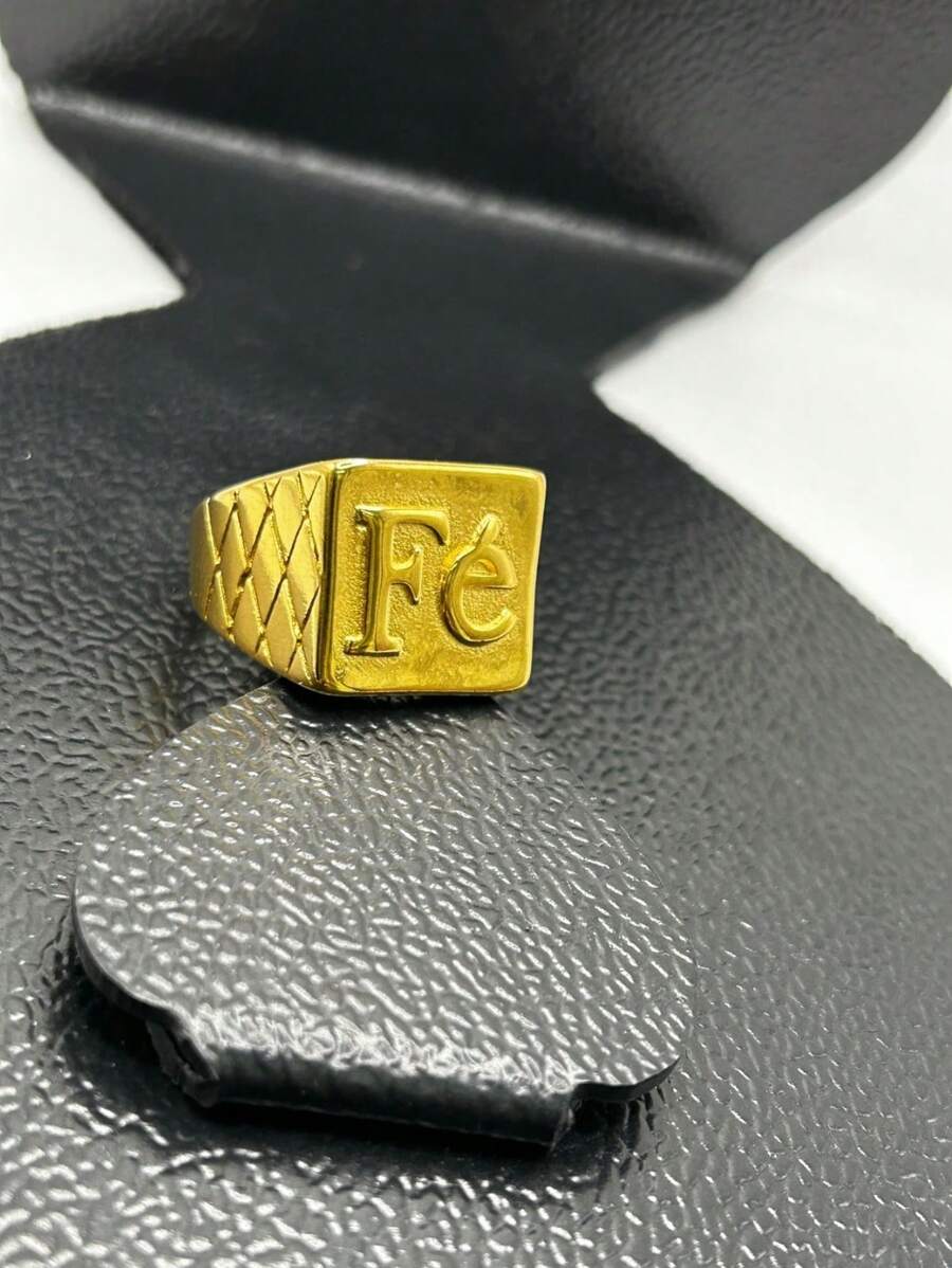 Men's Stainless Steel Faith Ring - 金色 - 查看 1