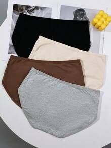 4 Stücke Damen Unterwäsche aus nahtlosem, atmungsaktivem, weichem Trikotstoff in Einfarbig und mit Buchstabenprint, Sportsstil, ganzjährig