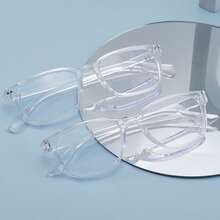 2pcs Transparent Plastic Round Square Frame Clear Glasses For Women Daily Use,Study,Reading - Clear - View 7