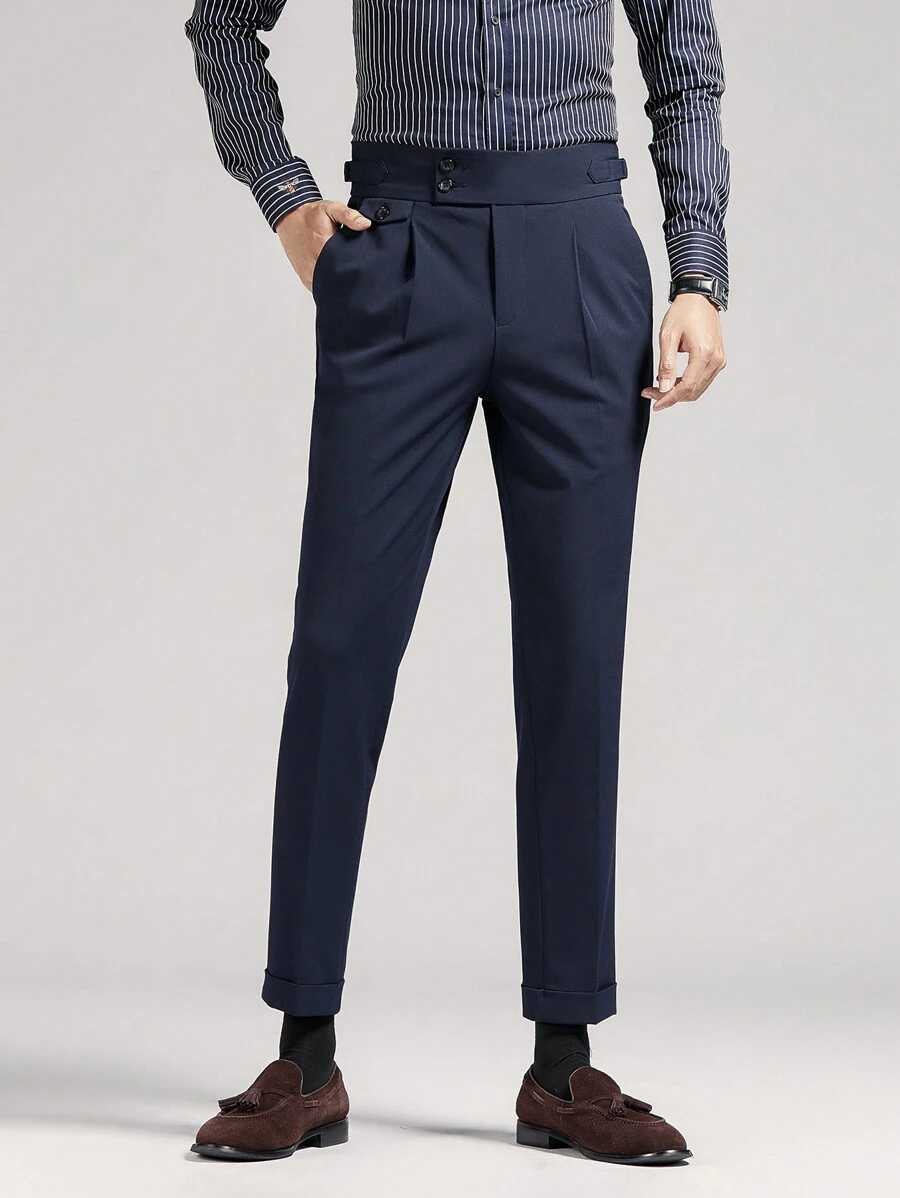 Naples Men's Pleated Detail Slant Pocket Suit Pants - Navy Blue - View 1