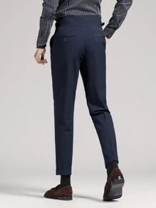 Naples Men's Pleated Detail Slant Pocket Suit Pants - Navy Blue - View 4