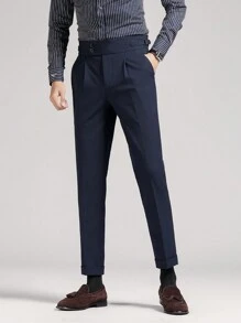 Naples Men's Pleated Detail Slant Pocket Suit Pants - Navy Blue - View 5