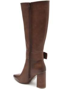 Camel High Block Heel Boots – Chic Decorative Buckle - Camel - View 4