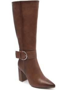Camel High Block Heel Boots – Chic Decorative Buckle - Camel - View 2