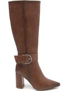 Camel High Block Heel Boots – Chic Decorative Buckle - Camel - View 3
