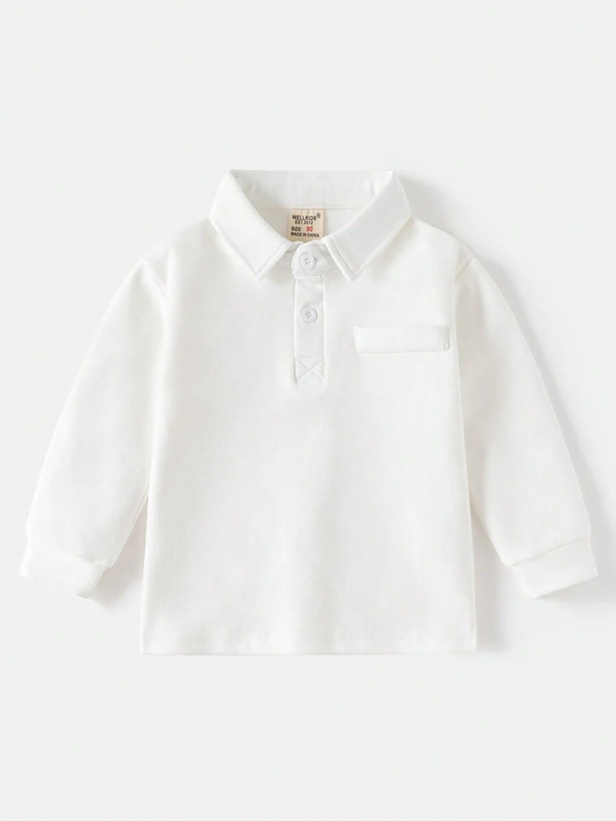 Young Boy Turndown Collar Polo Shirt, New Autumn Long Sleeve T-Shirt - White - View 1