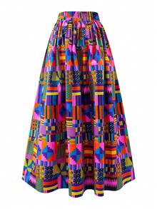 African Kente Print Wax Long Skirt For Women