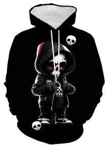 男士万圣节 3D 骷髅图案印花时尚新奇睡衣家居服套装、连帽衫和运动裤套装、长袖运动衫和慢跑裤两件套男士服装、秋季服装、舒适服装 - 彩色 - 查看 3