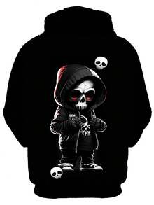 男士万圣节 3D 骷髅图案印花时尚新奇睡衣家居服套装、连帽衫和运动裤套装、长袖运动衫和慢跑裤两件套男士服装、秋季服装、舒适服装 - 彩色 - 查看 4