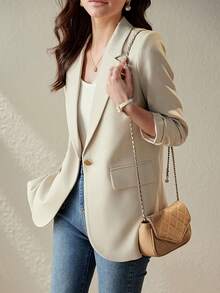 Áo khoác Blazer màu mơ cho nữ, thời trang Hàn Quốc, bộ vest cao cấp thường ngày, hàng mới về mùa xuân thu 2025 - Màu be - Xem 3