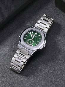 1pc Men's Business Style Calendar Stainless Steel Quartz Wrist Watch, Waterproof Date Display Quartz Watch - Silver - View 4