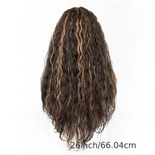 Tóc giả đội đầu nổi bật 26 inch cho phụ nữ Tóc giả đội đầu xoăn màu nâu tổng hợp cho phụ nữ Tóc giả không cần keo làm bằng máy Tóc giả đội đầu xoăn dài - Màu nâu highlight - Xem 6