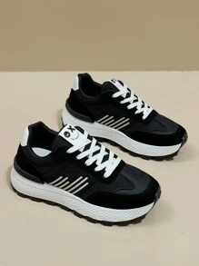 Women's Embroidered Casual Thick Sole Anti-Slip Sports Shoes, Outdoor Hiking Shoes - Black - View 2