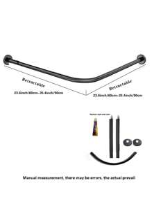 1pc Retractable Stainless Steel L-Shaped Bathtub Shower Curtain Rod, No Drill Installation, Suitable For Bathroom, Clothing Store, Private Space (Curtain Not Included), Black Home Bathroom Decor Fall Decor Bathroom Accessories Back To School