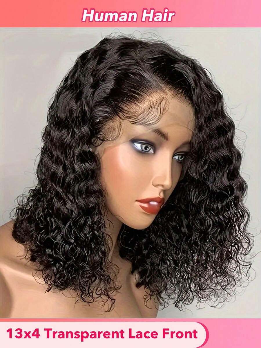 Short Bob Lace Frontal Wig Human Hair 13x4 Deep Wave 180 Density Lace