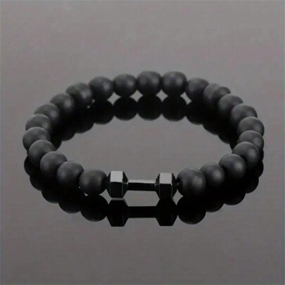 1pc Matt Bead Dumbbell Design Men's Bracelet - Fashionable Fitness Style Bracelet Gift, Showcases Personalized And Strength, Perfectly Matches Gym Gear And Daily Outfits Fathers Day Gift School Jewelry Men Y2k Accessories Goth Chains Jeans Accessories Gothic Jewellery Back To School Street Halloween Accessories Punk