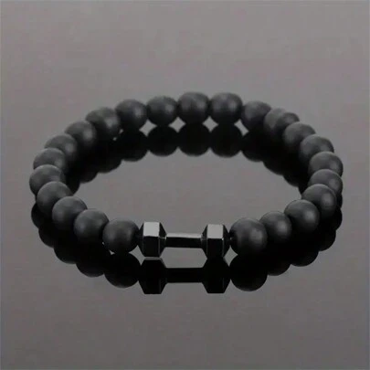 1pc Matt Bead Dumbbell Design Men's Bracelet - Fashionable Fitness Style Bracelet Gift, Showcases Personalized And Strength, Perfectly Matches Gym Gear And Daily Outfits Fathers Day Gift School Jewelry Men Y2k Accessories Goth Chains Jeans Accessories Gothic Jewellery Back To School Street Halloween Accessories Punk