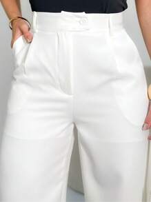 SHEIN EMILI Women's Tailored Wide Leg Trousers With Italian Crossover Zip Detail - 白色 - 查看 5