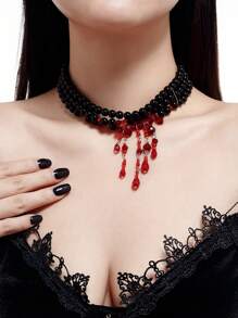 1 pièce Collier multicouche de perle de culture factice avec charme de style gothique en cristal artificiel et franges, bijoux de mode glamour pour femmes, port quotidien ou décoration de fête, cadeau de vacances