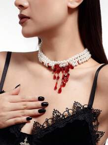 1 pièce Collier multicouche de perle de culture factice avec charme de style gothique en cristal artificiel et franges, bijoux de mode glamour pour femmes, port quotidien ou décoration de fête, cadeau de vacances