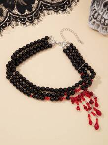 1 pièce Collier multicouche de perle de culture factice avec charme de style gothique en cristal artificiel et franges, bijoux de mode glamour pour femmes, port quotidien ou décoration de fête, cadeau de vacances