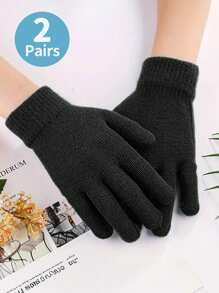 2 Pairs Unisex Solid Color Simple Knitted Full Finger Gloves, Warm For Autumn/Winter, Daily Life, Outdoor And Leisure Halloween Accessories Winter Gloves