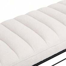 Banco con repisa de metal tapizado en sherpa blanco con diseño acolchado tipo , otomana para los pies en el dormitorio, sala de estar, entrada (Blanco) - Blanco + Sherpa + Espuma - Ver 11