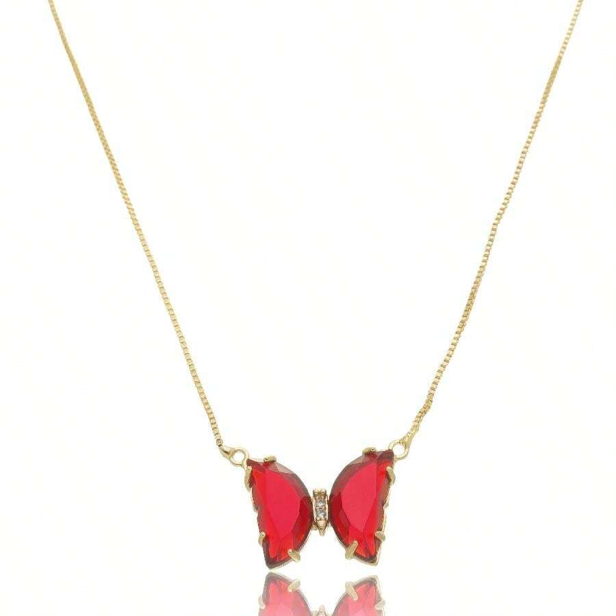 18k Gold Plated Zirconia Butterfly Necklace - Đỏ - Xem 1