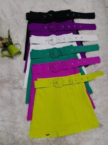 Women's Short Skirt With Belt Stitching Detail On The Front Glued Original Polyamide Fabric - 紫色 - 查看 2