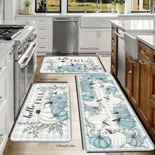 2/3pcs Pumpkin And Plaid Design Kitchen Rugs, Washable And Anti-Slip, For Thanksgiving Home Decor - Multicolor - View 3