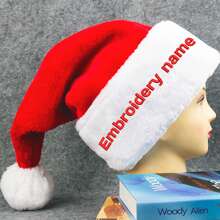 Personalized Embroidered Name Christmas Hat - Santa Hat For Family Members, Thick Short Plush Christmas Decorative Hat - Multicolor - View 3