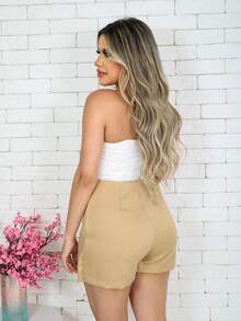 MONNEI Short Tailored Skirt With Slit Opening - 卡其色 - 查看 3