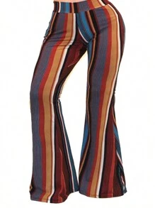 Women's Boho Comfy Stretchy Bell Bottom Flare Pants - trái cam - Xem 4