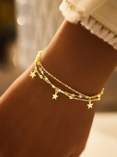 SYMFNY 1 adet 925 Ayar Gümüş Zarif Parlak Çok Katmanlı Bilezik, Kadınlar İçin Günlük, Parti, Tatil Giyimine Uygun