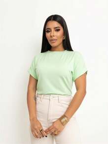 Basic Blouse Short Sleeve Plain Women's Fashion - màu xanh lá - Xem 3