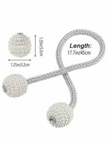 1pc No Hole Curtain Tieback, Pull-Type Pearl Beaded Tie Rope - White - View 9