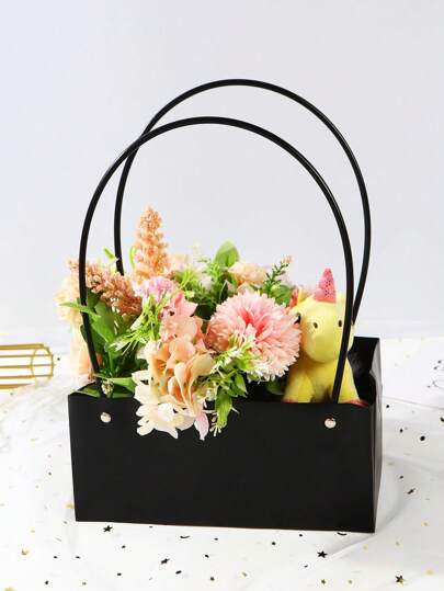 1/2/4/6/10 صندوق هدايا مربع اللون الأحادي مع مقابض ، أكياس PVC مطفية مقاومة للماء لتغليف الزهور لأعراس الاحتفالات ، تغليف الهدايا في المناسبات والأعياد واحتفالات الولائم والمهرجانات ، مقاس (22x12x10 سم/ 8.7x4.7x3.9 بوصة)