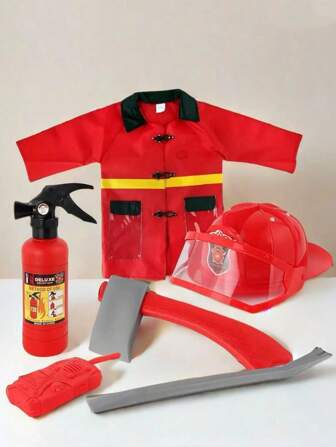 适合男孩和女孩的游戏，灭火器可以装满水并喷洒水消防套件，消防服，消防工具，消防背包，工程背心配套工具，适用于户外，客厅，舞台表演，角色扮演海滩和水上游戏狂欢节玩具和服装