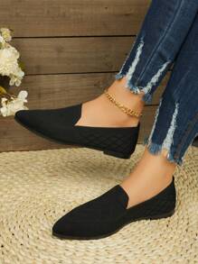 全新时尚经典尖头休闲一脚蹬轻便防滑简约度假必备女式平底鞋 - 黑色 - 查看 4