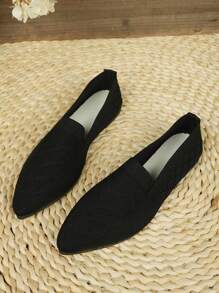 全新时尚经典尖头休闲一脚蹬轻便防滑简约度假必备女式平底鞋 - 黑色 - 查看 2