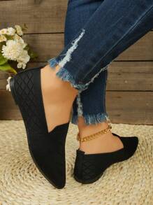 全新时尚经典尖头休闲一脚蹬轻便防滑简约度假必备女式平底鞋 - 黑色 - 查看 7