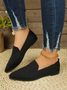 全新时尚经典尖头休闲一脚蹬轻便防滑简约度假必备女式平底鞋 - 黑色 - 查看 6