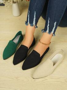 全新时尚经典尖头休闲一脚蹬轻便防滑简约度假必备女式平底鞋 - 黑色 - 查看 8